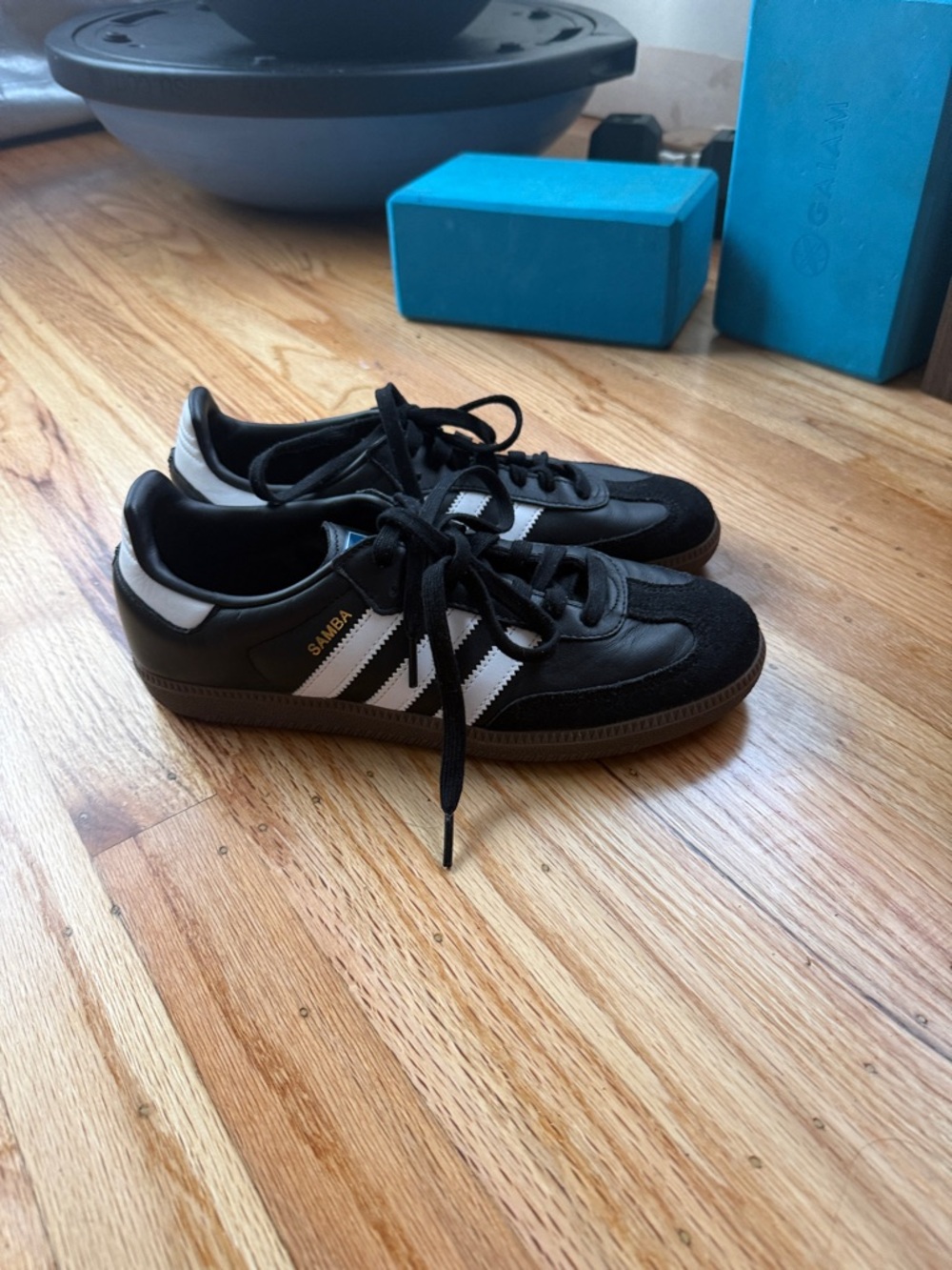 Adidas Women’s Black Samba Sneakers with White Stripes